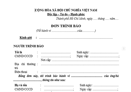MẪU ĐƠN TRÌNH BÁO MỚI NHẤT HIỆN NAY