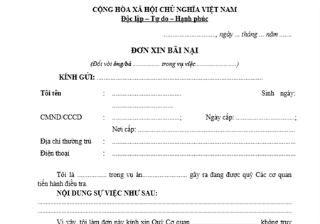 MẪU ĐƠN XIN BÃI NẠI MỚI NHẤT