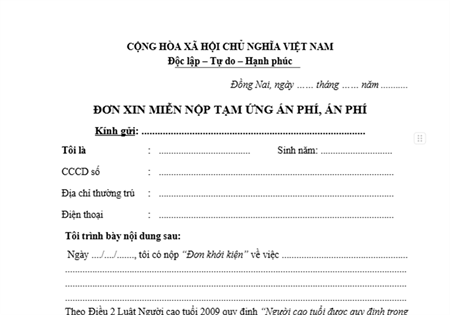 MẪU ĐƠN XIN MIỄN GIẢM ÁN PHÍ MỚI NHẤT  