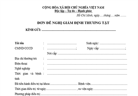 MẪU ĐƠN YÊU CẦU GIÁM ĐỊNH THƯƠNG TẬT   MỚI NHẤT HIỆN NAY